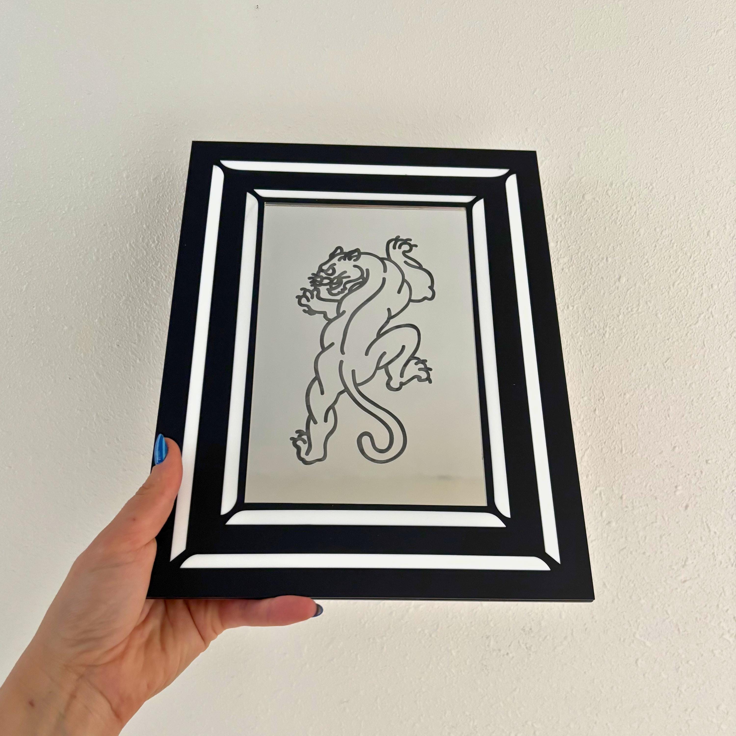 Engraved Traditional Tattoo Panther Mirror