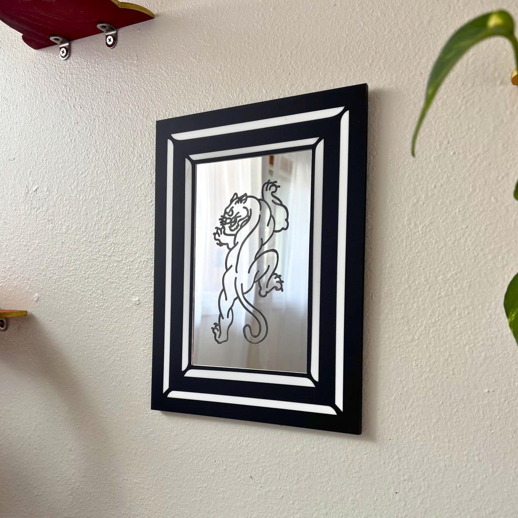Engraved Traditional Tattoo Panther Mirror