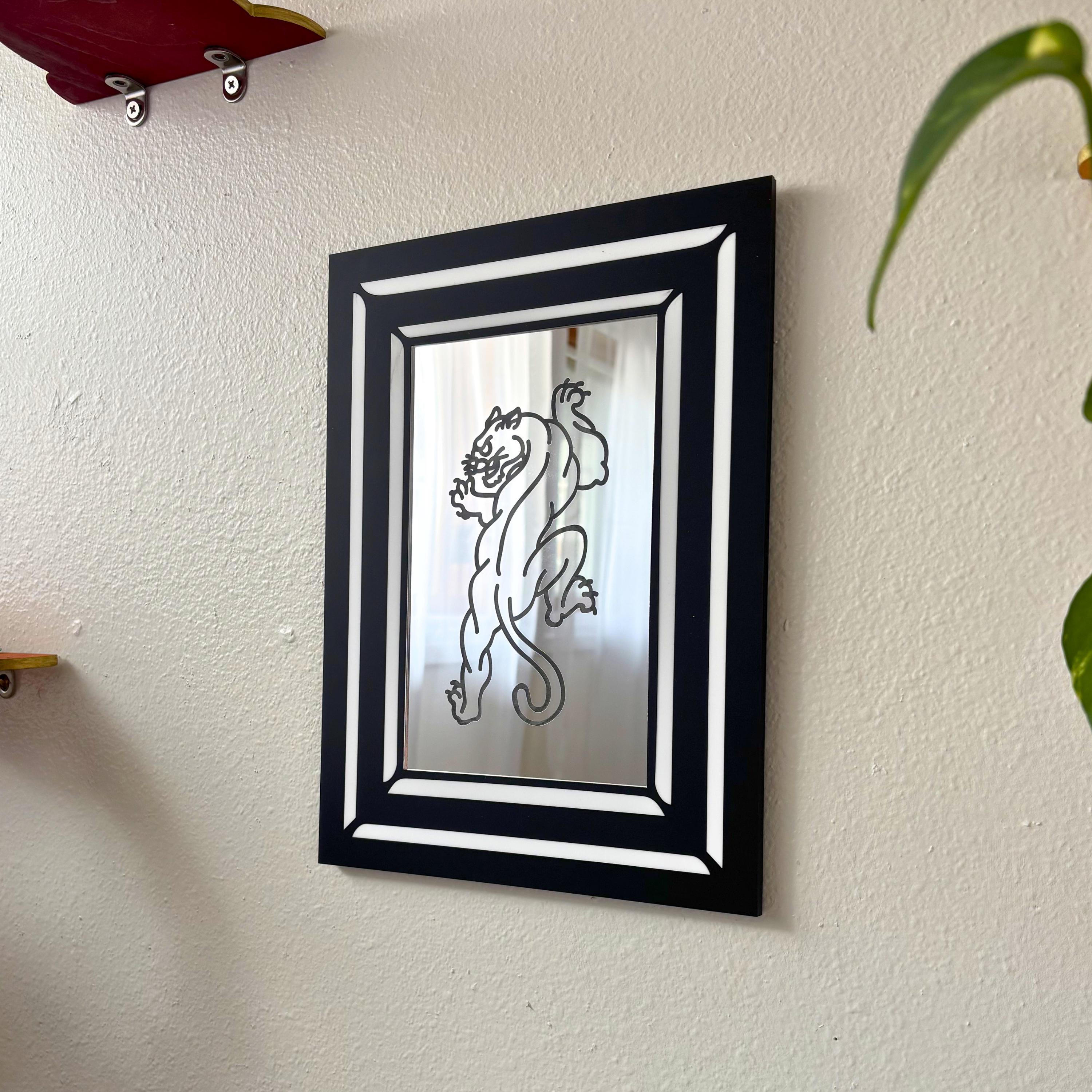 Engraved Traditional Tattoo Panther Mirror
