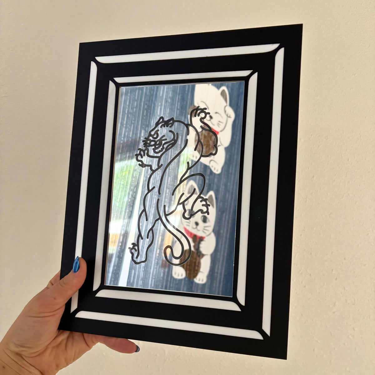 Engraved Traditional Tattoo Panther Mirror