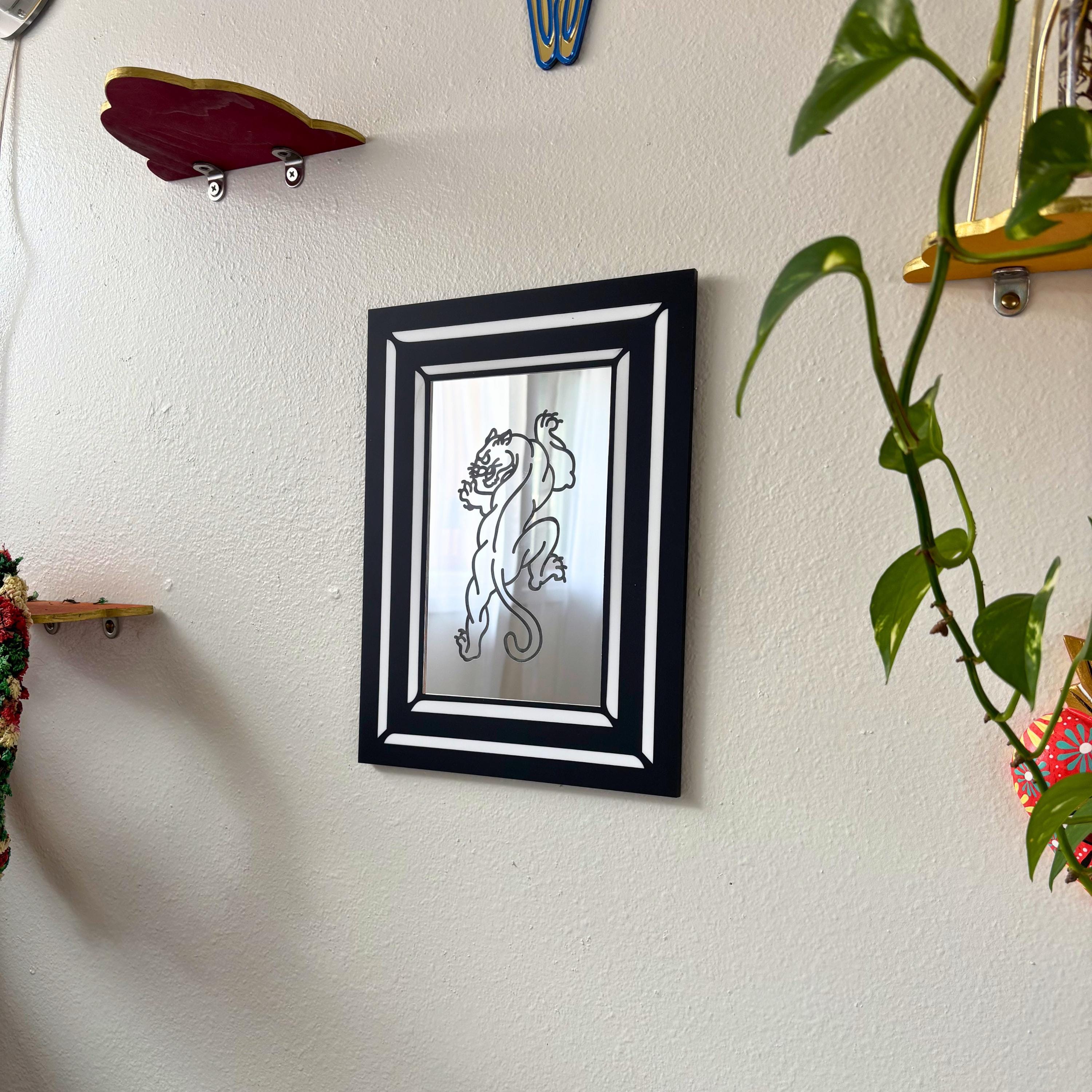 Engraved Traditional Tattoo Panther Mirror