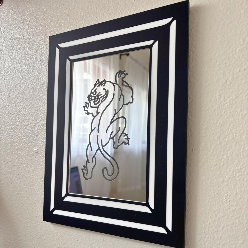 Engraved Traditional Tattoo Panther Mirror