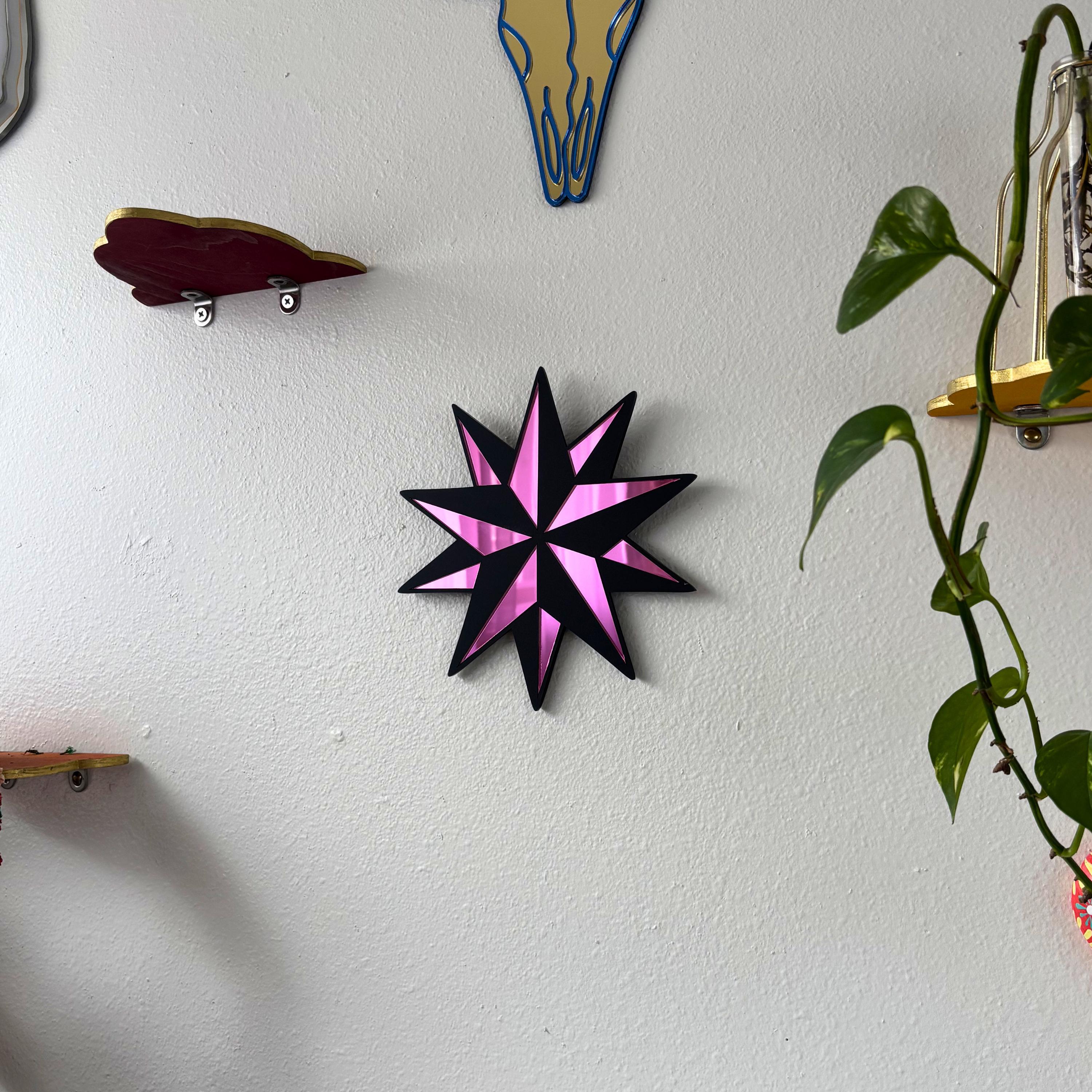 Black Mirror Star Mini Wall Decor | Traditional Tattoo Inspired Acrylic Art (Gold, Silver, Pink)