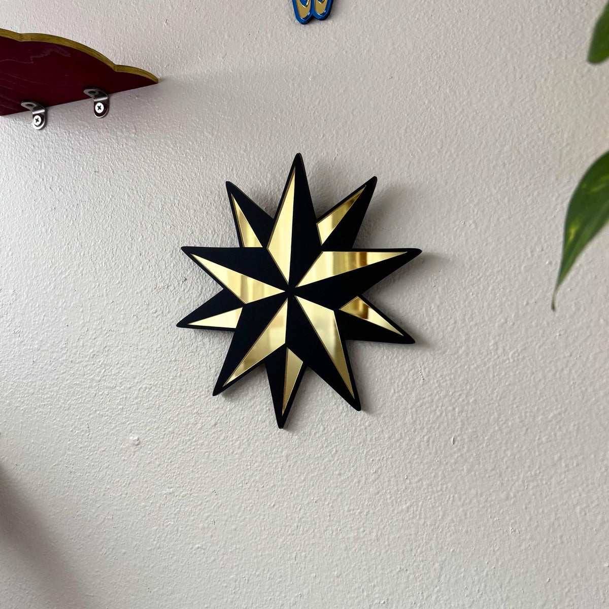 Black Mirror Star Mini Wall Decor | Traditional Tattoo Inspired Acrylic Art (Gold, Silver, Pink)