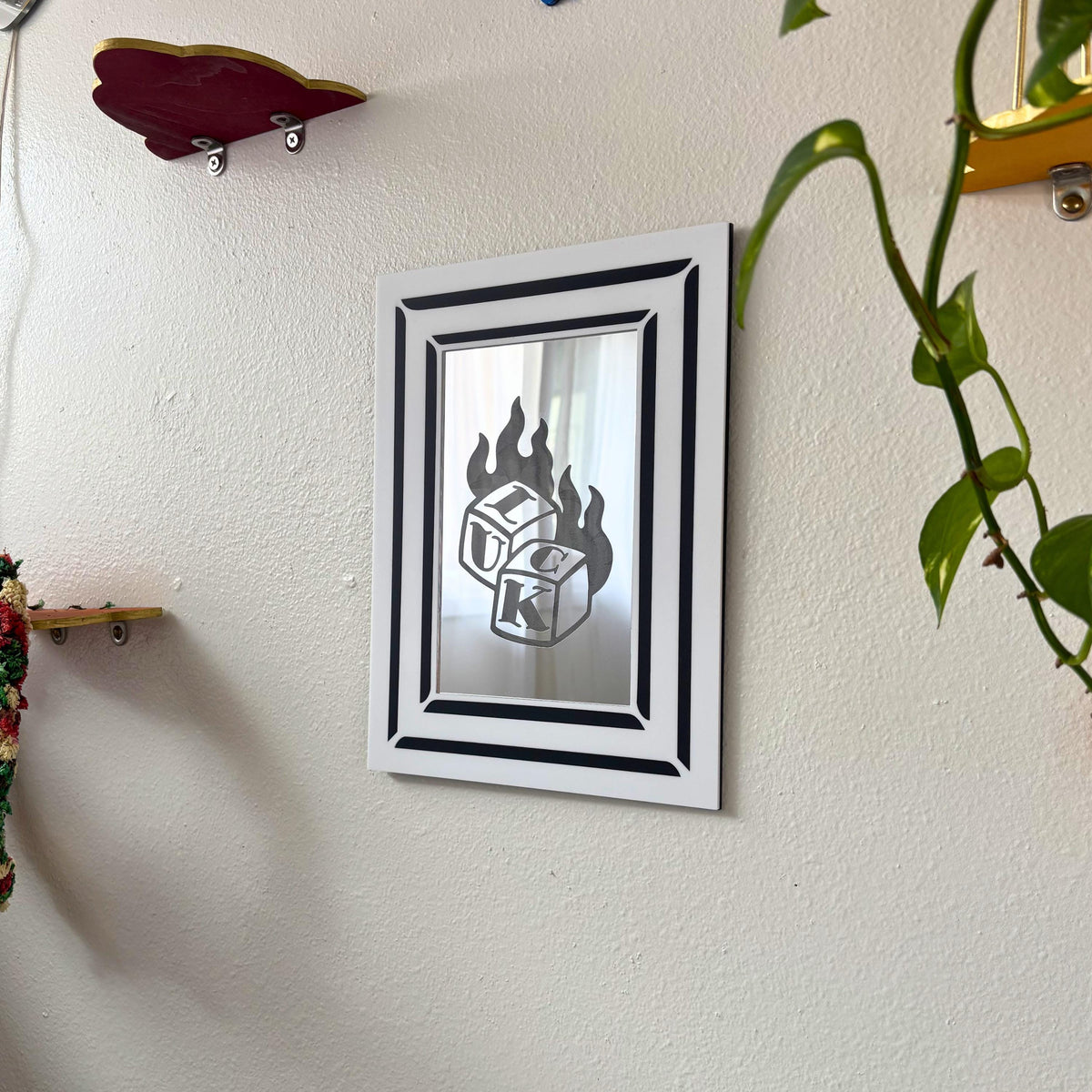 Engraved Flaming Lucky Dice Mirror