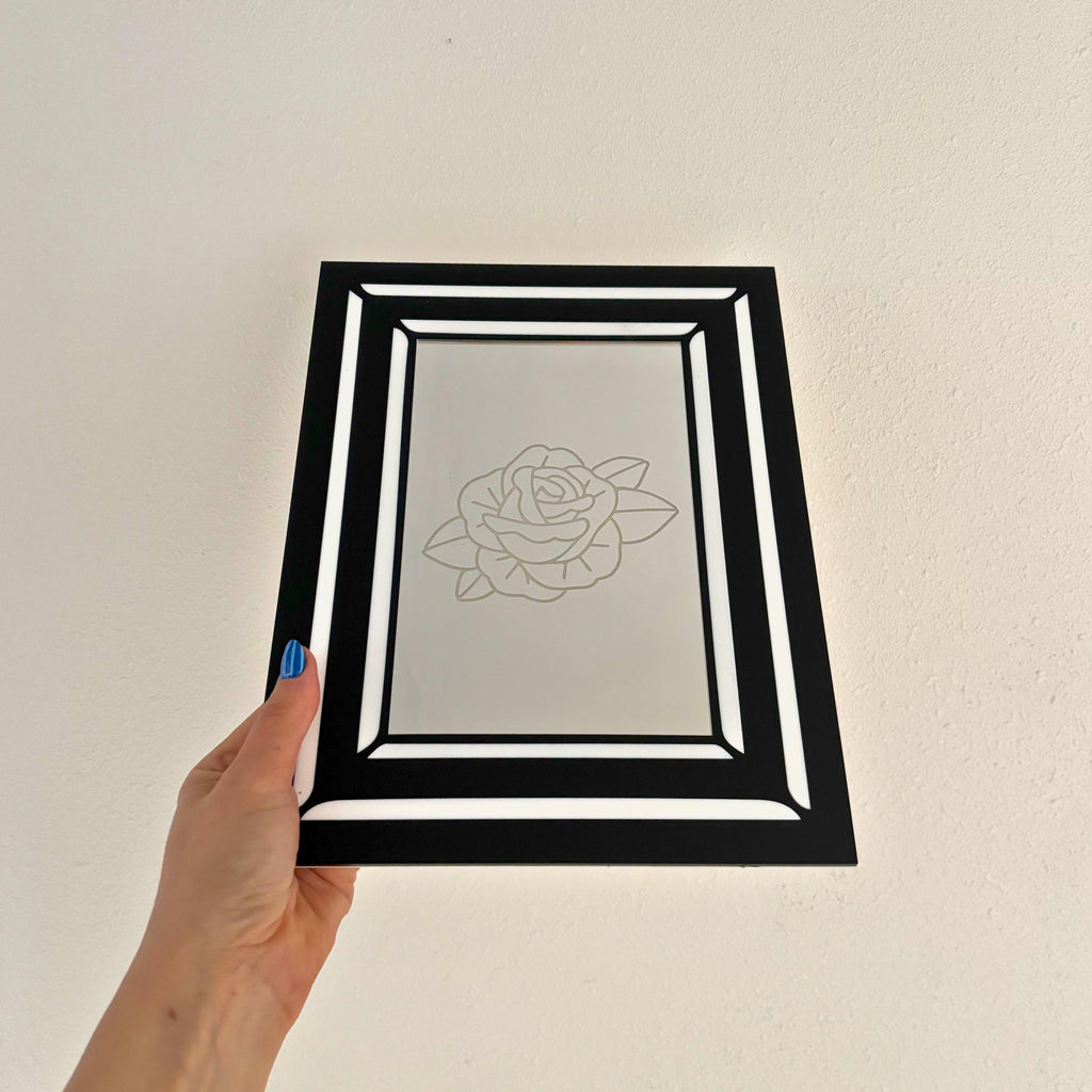 Engraved Traditional Tattoo Rose Mirror