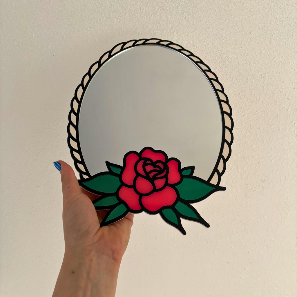 Traditional Tattoo Rose Statement Mirror