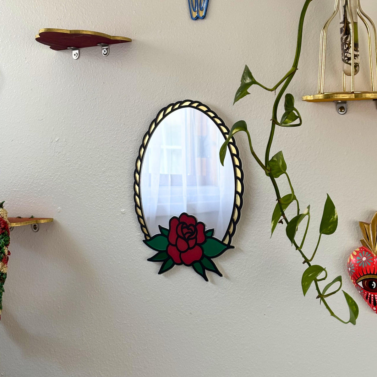 Traditional Tattoo Rose Statement Mirror