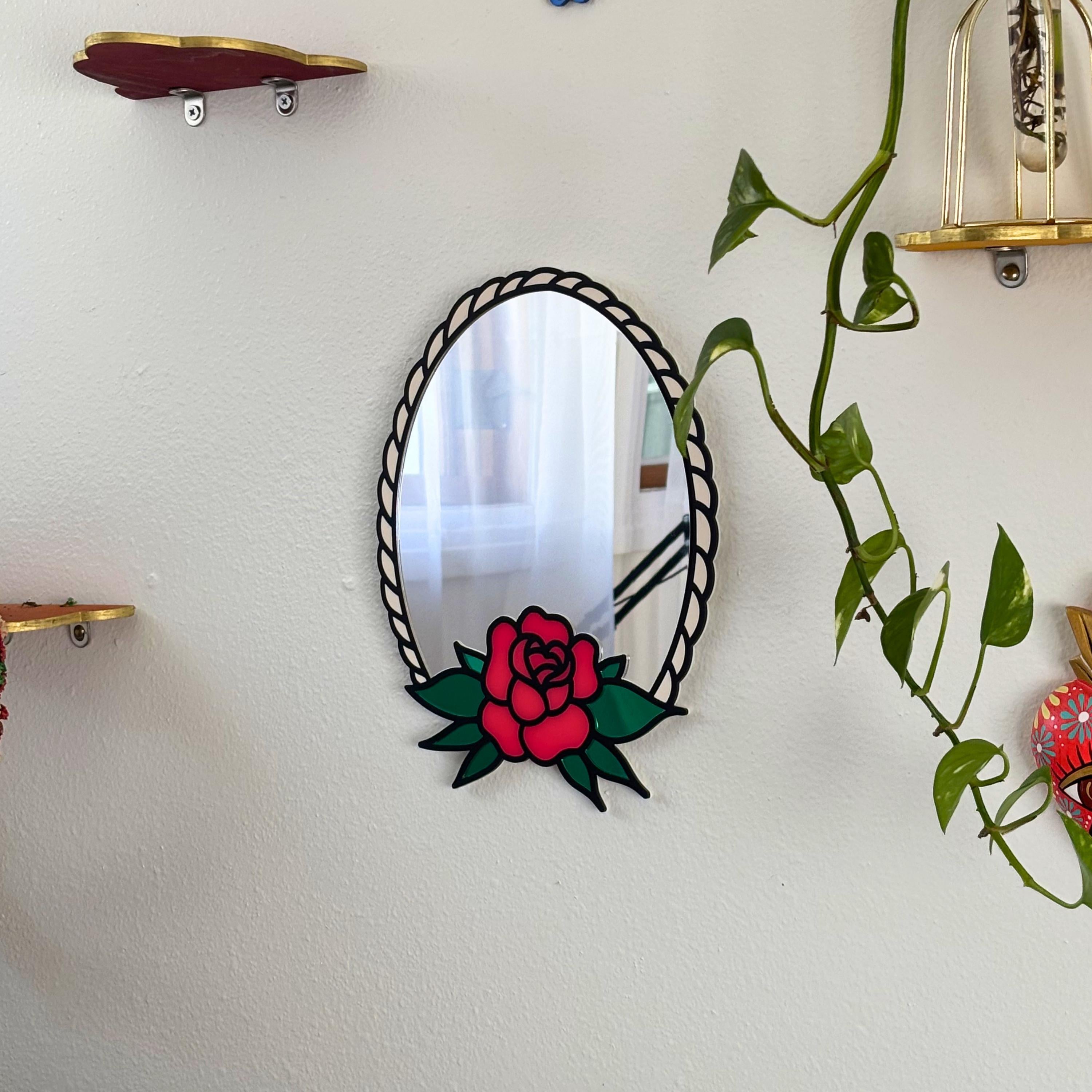 Traditional Tattoo Rose Statement Mirror