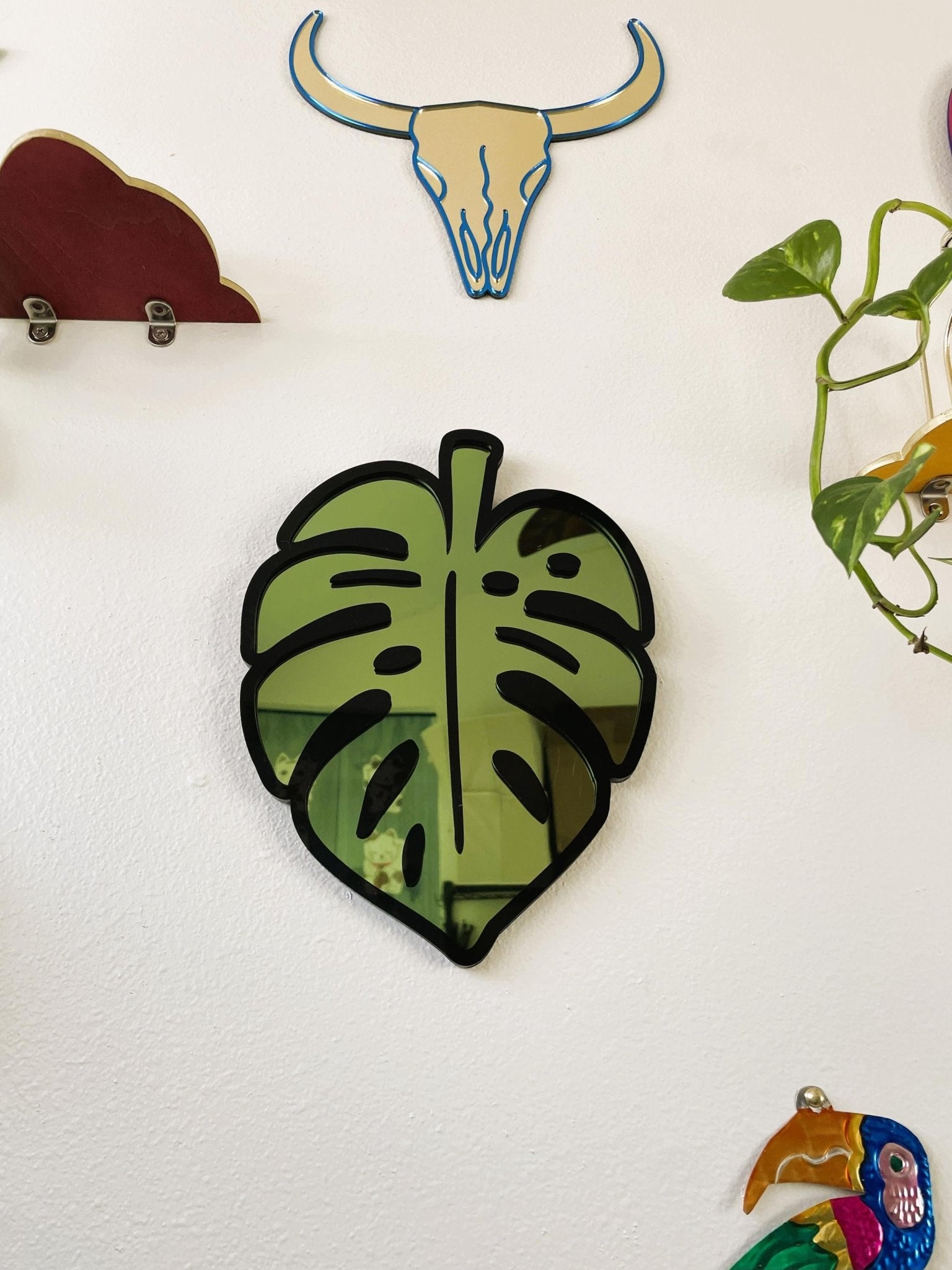 MonsteraGlow - Plant Acrylic Mirror: Jungle Gallery Wall Decor Statement Piece - by MirrorPop. Handmade acrylic art.