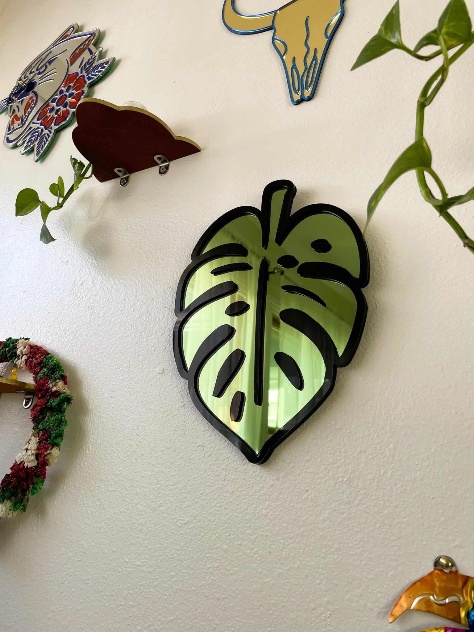 MonsteraGlow - Plant Acrylic Mirror: Jungle Gallery Wall Decor Statement Piece - by MirrorPop. Handmade acrylic art.