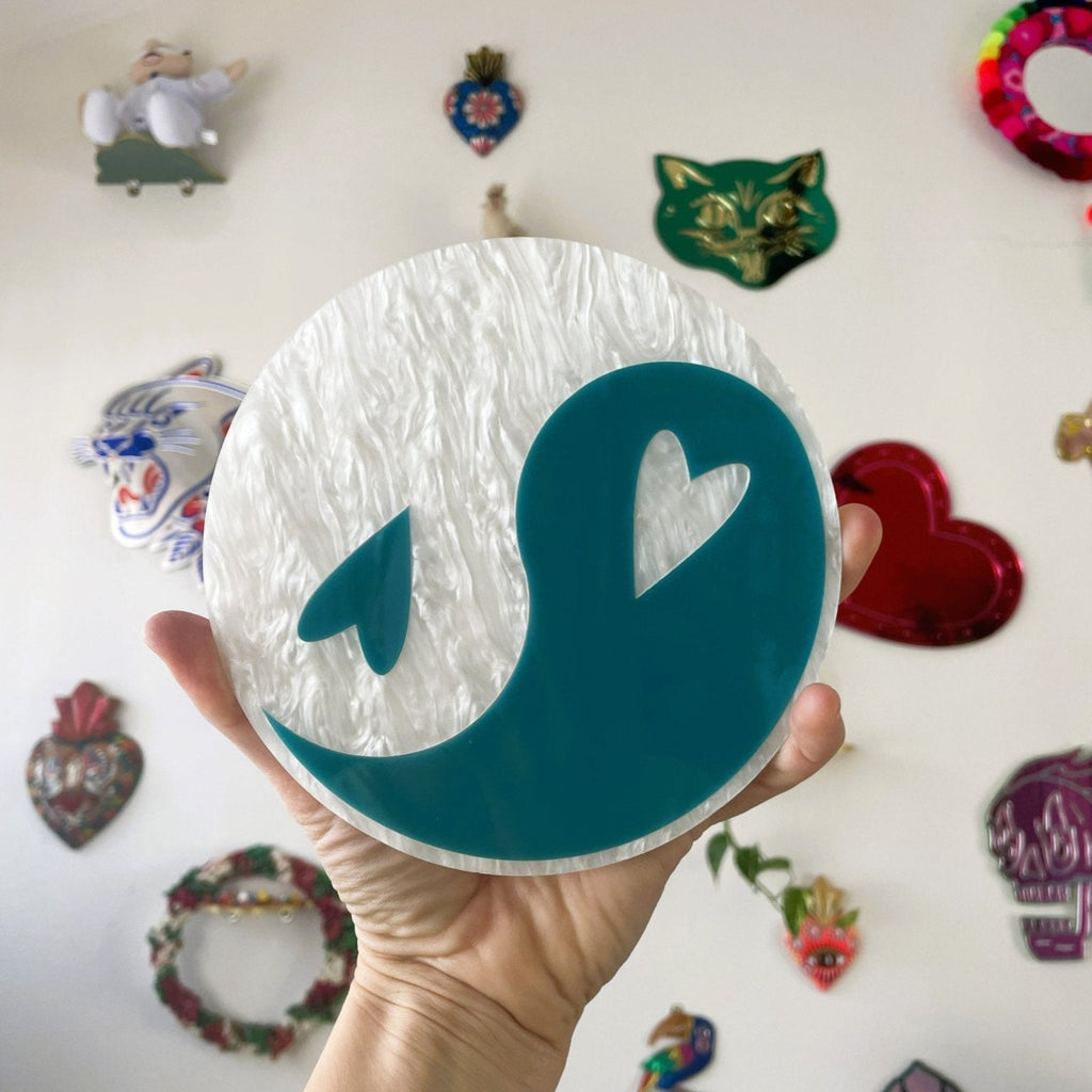 YingYang Wall Hanging - Teal & Pearl White Acrylic Gallery Wall Art Decor - by MirrorPop. Handmade acrylic art.